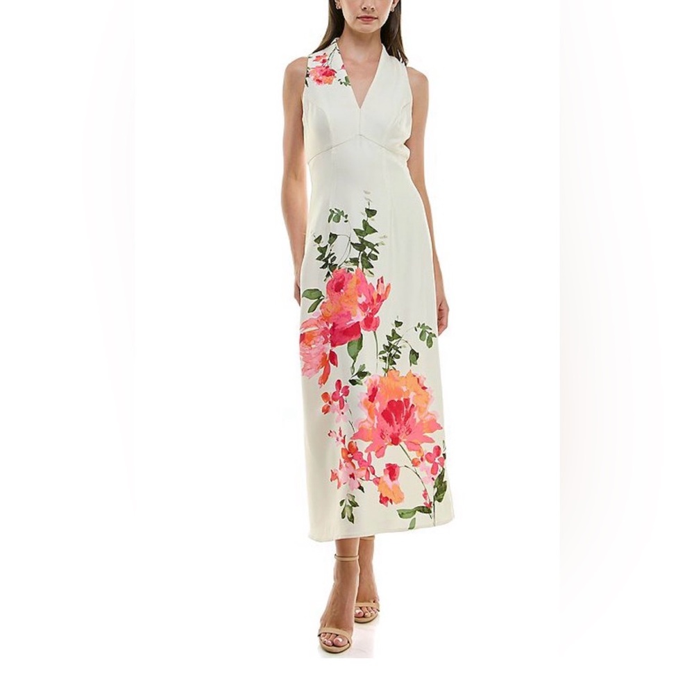 Taylor Cream Maxi Dress with Pink & Coral Floral Print